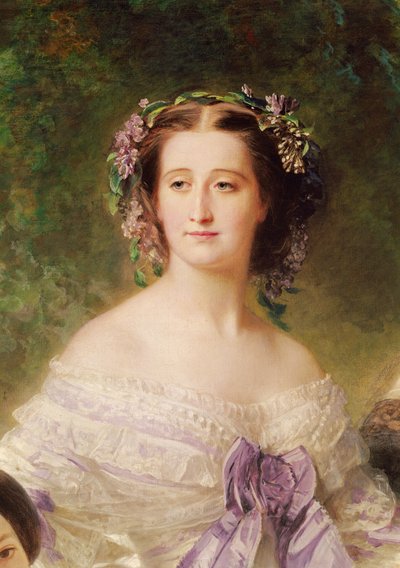 Emperatriz Eugenia (1826-1920) y sus damas de compañía, detalle de la Emperatriz, 1755 (detalle) de Franz Xaver Winterhalter